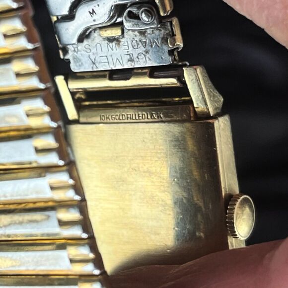 Vintage Hamilton 10K Gold Stainless Steal Square Analog Wristwatch Stretch Band - Picture 4 of 5